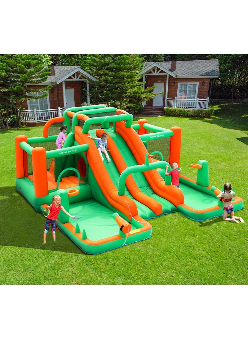 Inflatable Twin Water Slide With Bouncer and Tunnel for Kids Outdoor Play