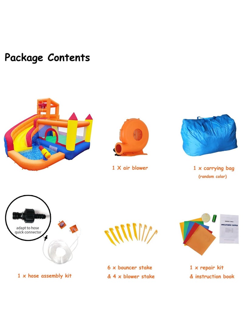 Inflatable Bounce House With Blower Water Slide 5 In 1 Backyard Water Park W Climbing Wall Splash Pool Jumping Castle Water Slide Cannon Bucket Dump For Indoor Outdoor Parties