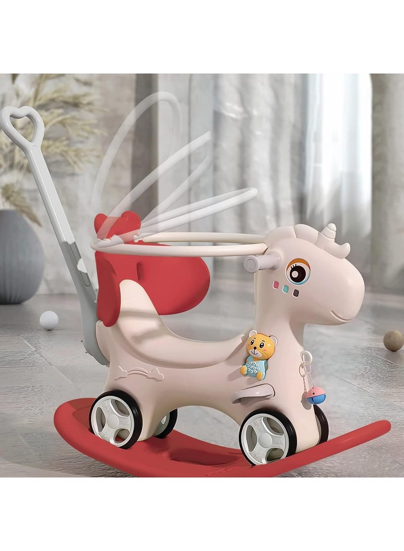 DubaiGallery Baby Rocking Horse, Toddler Ride Unicorn, Kids Ride On Toy for 1-3Y, Balance Bike Ride On Toys with Push Handle, Backrest and Balance Board for Baby Girl and Boy