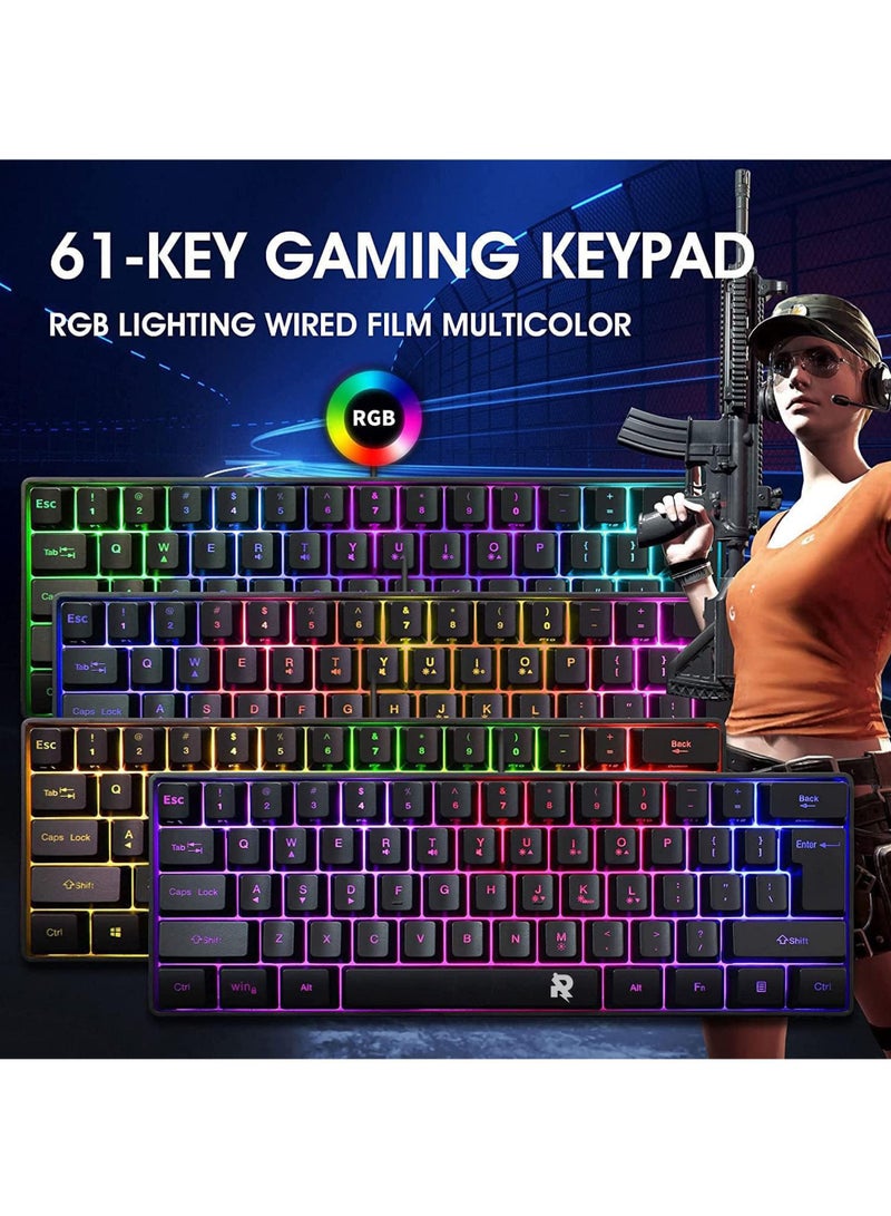 Wired Gaming Keyboard and Mouse Combo Include Mini 60% Merchanical Feel Keyboard Ergonomic Design Black