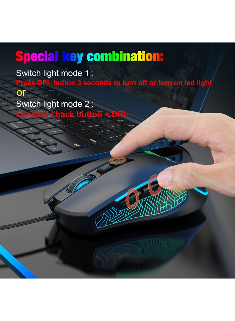 Wired Gaming Keyboard and Mouse Combo Include Mini 60% Merchanical Feel Keyboard Ergonomic Design Black