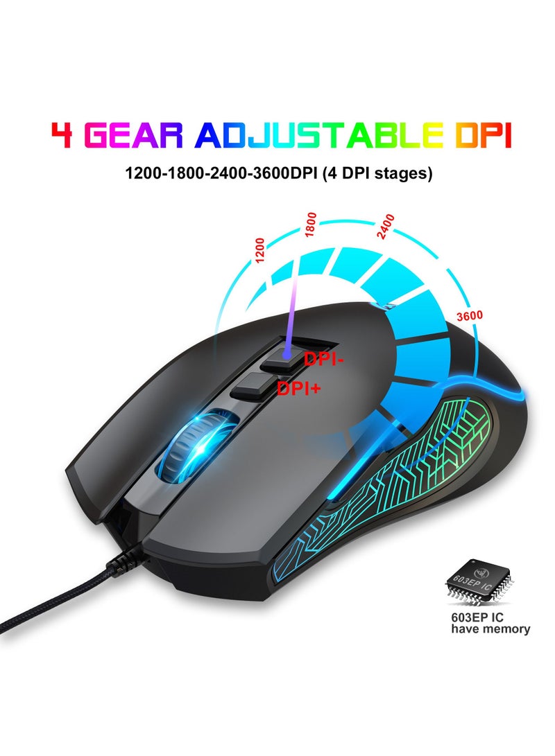 Wired Gaming Keyboard and Mouse Combo Include Mini 60% Merchanical Feel Keyboard Ergonomic Design Black