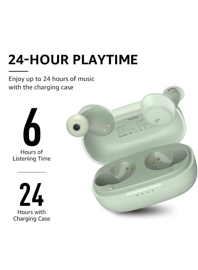 TOZO A1 Mini Wireless Earbuds Bluetooth 5.3 in Ear Light-Weight Headphones Built-in Microphone, IPX5 Waterproof, Immersive Premium Sound Long Distance Connection Headset with Charging Case, Green