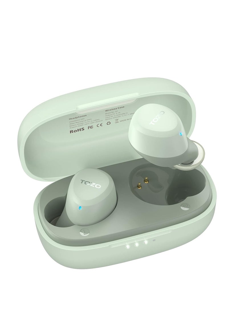 TOZO A1 Mini Wireless Earbuds Bluetooth 5.3 in Ear Light-Weight Headphones Built-in Microphone, IPX5 Waterproof, Immersive Premium Sound Long Distance Connection Headset with Charging Case, Green
