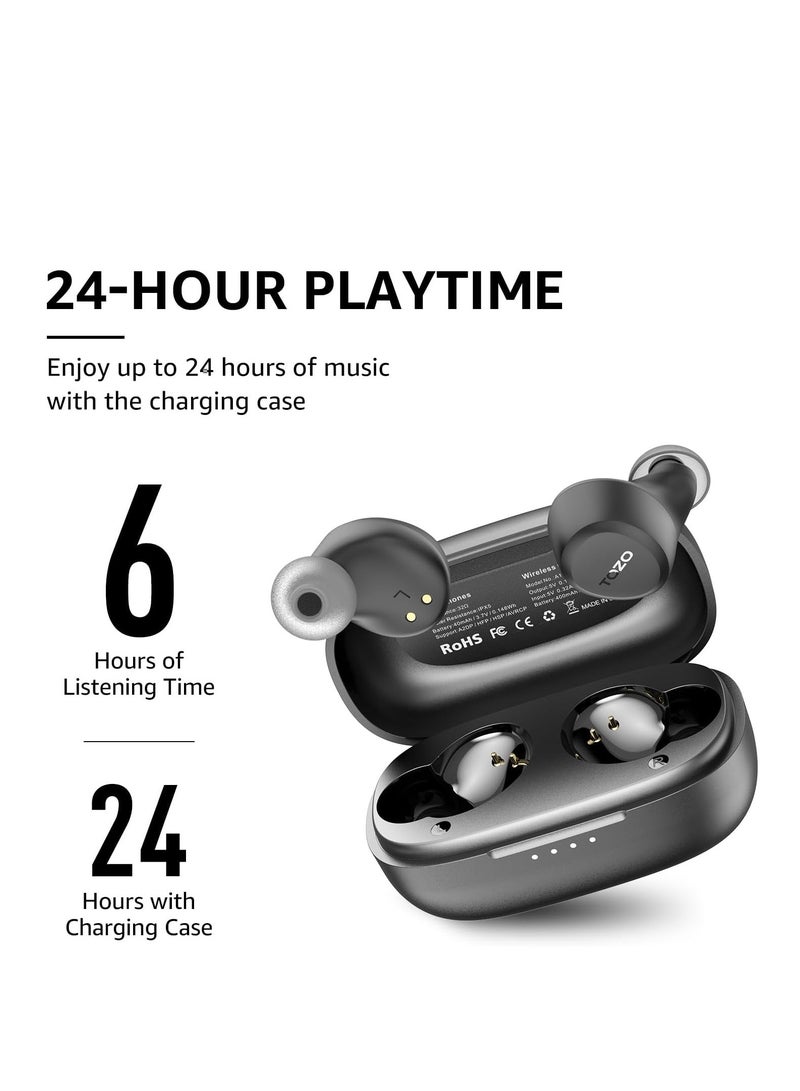 TOZO A1 Mini Wireless Earbuds Bluetooth 5.3 in Ear Light-Weight Headphones Built-in Microphone, IPX5 Waterproof, Immersive Premium Sound Long Distance Connection Headset with Charging Case, Black