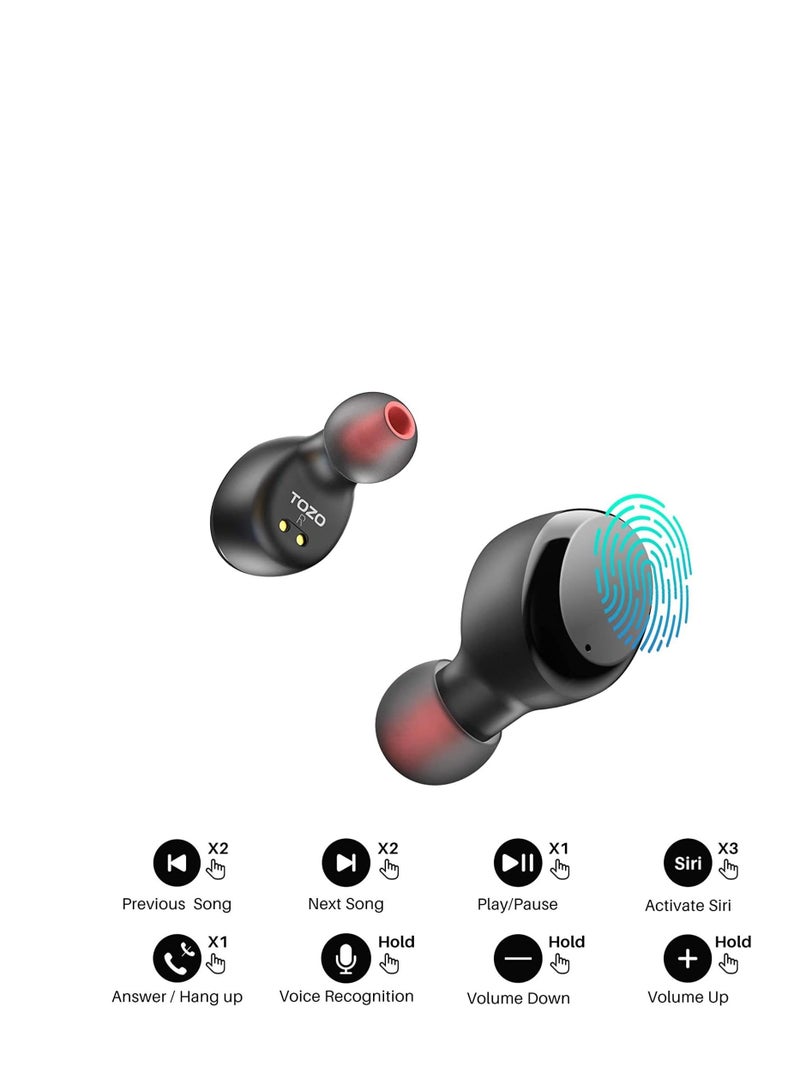 TOZO T6 (Classic Edition) True Wireless Earbuds Bluetooth 5.3 Headphones Touch Control with Wireless Charging Case IPX8 Waterproof Stereo Earphones in-Ear Built-in Mic Headset Premium Deep Bass Black