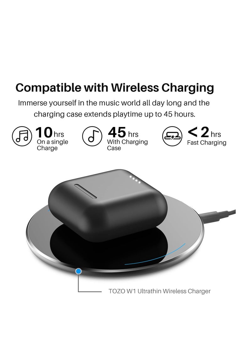 TOZO T6 (Classic Edition) True Wireless Earbuds Bluetooth 5.3 Headphones Touch Control with Wireless Charging Case IPX8 Waterproof Stereo Earphones in-Ear Built-in Mic Headset Premium Deep Bass Black