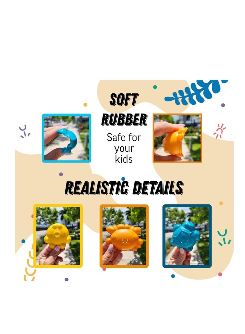 Beach Toys for Kids  Sand Toys  Folding Bucket Shovel and Sand Rake 3 Sand Molds  6 PCS Soft Rubber Toys  Sandbox Toys  Bath Toys