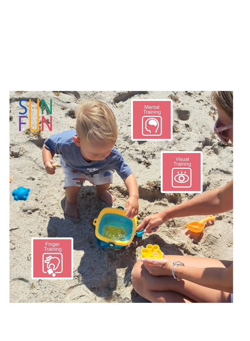 Beach Toys for Kids  Sand Toys  Folding Bucket Shovel and Sand Rake 3 Sand Molds  6 PCS Soft Rubber Toys  Sandbox Toys  Bath Toys