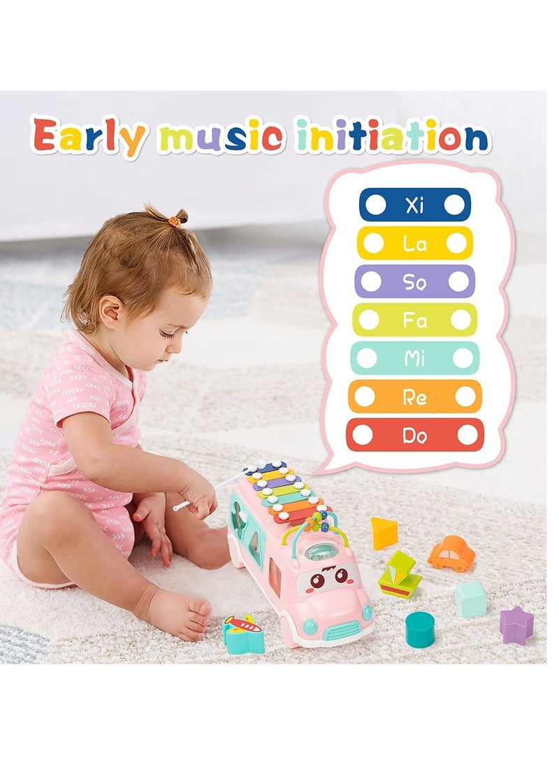 Baby Toy 12 18 Months, Music Bus Xylophone for Kids Toy, Baby Toys for 1 Year Old Boys and Girls with Building Blocks, Musical Toys for Toddlers 1 3, Early Educational Toys for Toddlers Gift