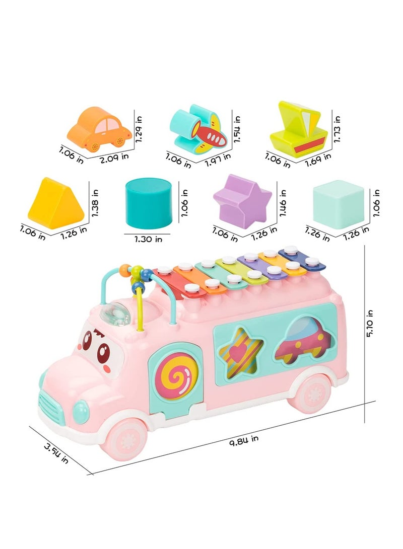 Baby Toy 12 18 Months, Music Bus Xylophone for Kids Toy, Baby Toys for 1 Year Old Boys and Girls with Building Blocks, Musical Toys for Toddlers 1 3, Early Educational Toys for Toddlers Gift