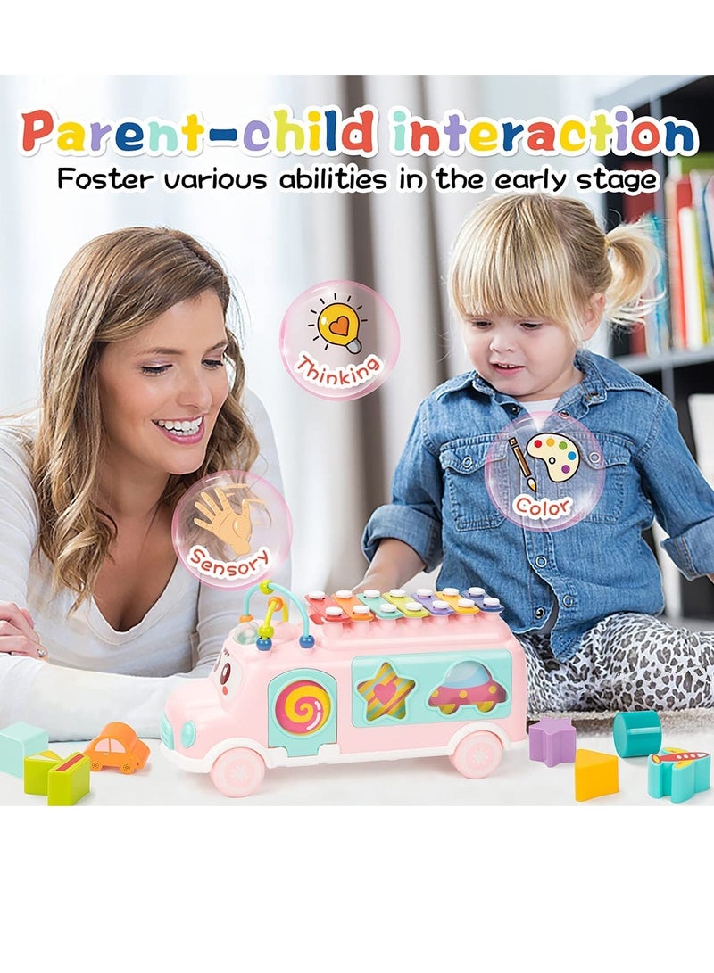 Baby Toy 12 18 Months, Music Bus Xylophone for Kids Toy, Baby Toys for 1 Year Old Boys and Girls with Building Blocks, Musical Toys for Toddlers 1 3, Early Educational Toys for Toddlers Gift