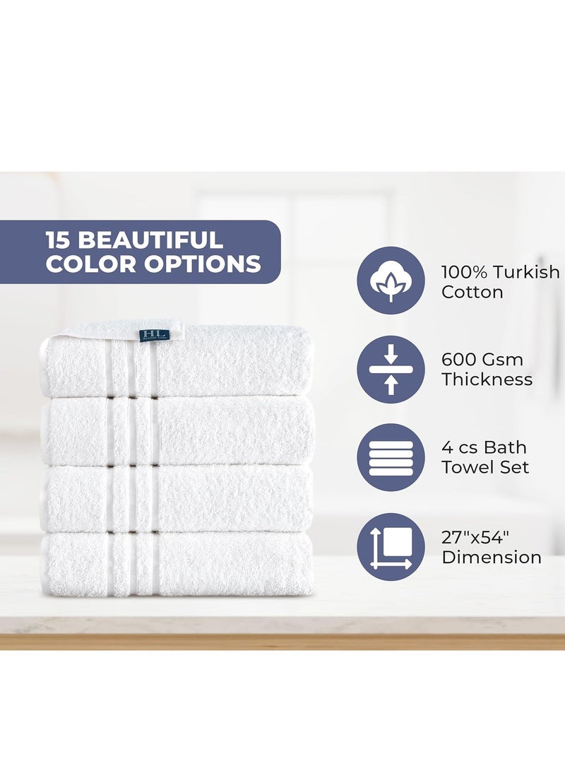White Bath Towels 4-Pack - 27x54 Inches Soft Lightweight and Highly Absorbent Quick Drying Towels, Premium Quality Perfect for Daily Use 100% WHITE