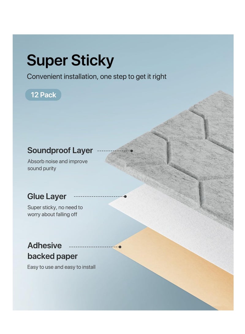Soundproof Wall Panels, Self Adhesive Acoustic Wall Panels, High Density Sound Absorbing Panels, Acoustic Panels Noise Cancelling Wall Panels for Wall Decoration, Acoustic Treatment (12 Pack)