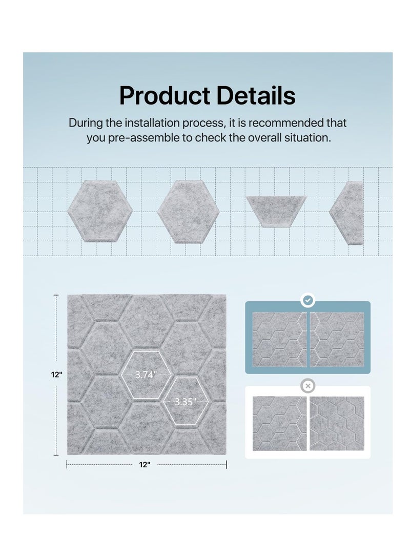 Soundproof Wall Panels, Self Adhesive Acoustic Wall Panels, High Density Sound Absorbing Panels, Acoustic Panels Noise Cancelling Wall Panels for Wall Decoration, Acoustic Treatment (12 Pack)