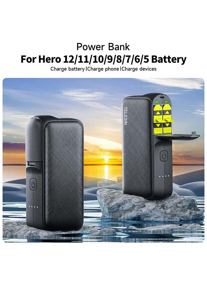 Wireless Charging Case for Gopro 12, Dual Slot Storage Battery Charger Power Bank(10000mAh) for Gopro, Fully Compatible for Gopro Hero 12, Hero 11, Hero10/9/8/7/6/5 Battery