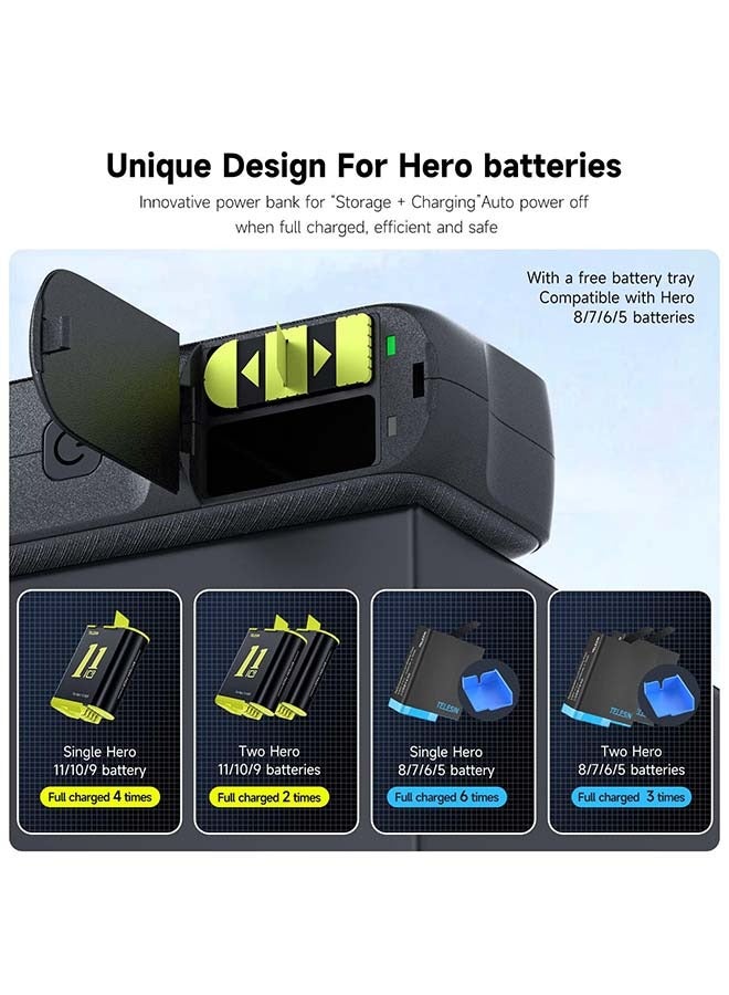 Wireless Charging Case for Gopro 12, Dual Slot Storage Battery Charger Power Bank(10000mAh) for Gopro, Fully Compatible for Gopro Hero 12, Hero 11, Hero10/9/8/7/6/5 Battery