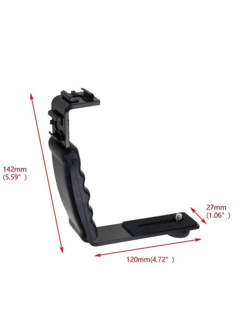 Camera L Bracket Mount,  Video Grip L-Bracket with Cold Shoe Mount 1/4'' Tripod Screw Heavy Duty Padded Hand Grip for DSLR Camera Camcorder