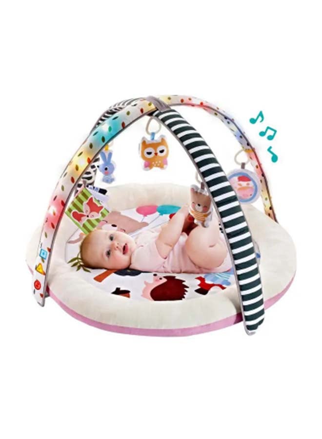 Baby Play Mat Activity Gym with Soft Foam Padding, Hanging Toys, Light and Music - Forest Friends Design