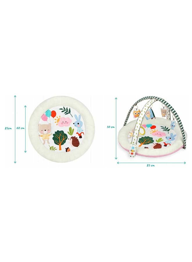 Baby Play Mat Activity Gym with Soft Foam Padding, Hanging Toys, Light and Music - Forest Friends Design