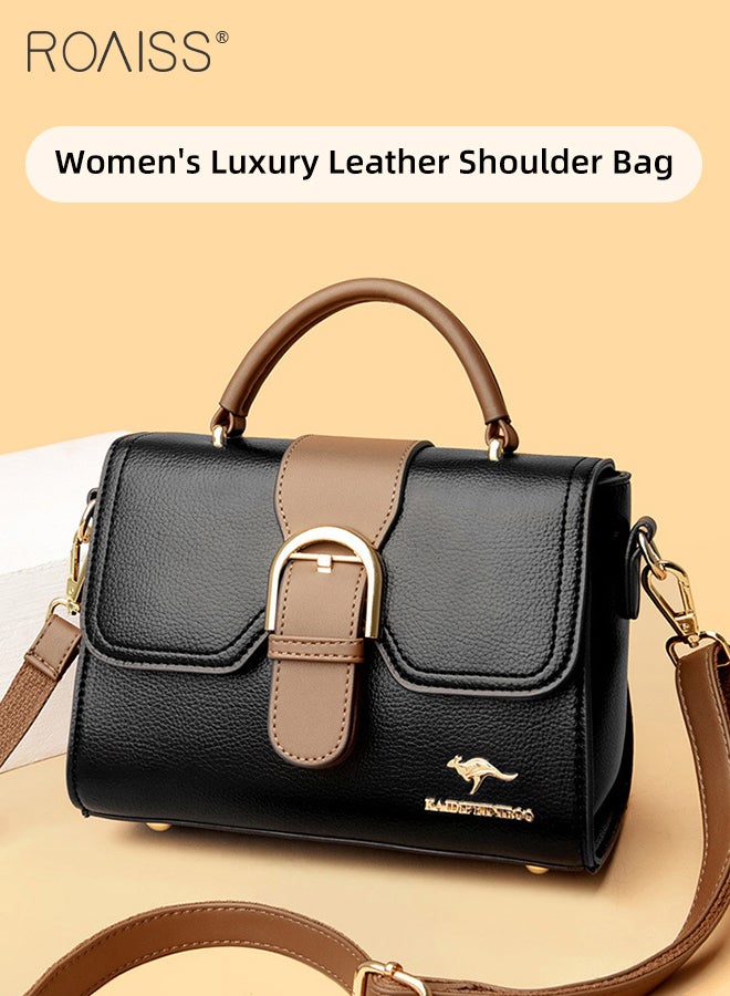 PU Leather Crossbody Bag for Women Large Capacity Exquisite Sewing Thread Shoulder Bag Ladies Stylish Simple Handbag with Internal Zipper Bag and Quality Hardware Accessories