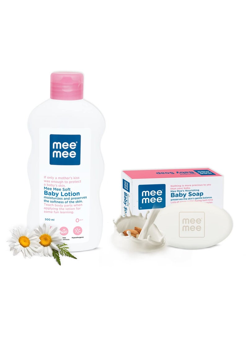 Mee Mee Moisturising Baby Lotion with Fruit Extracts 500ml and Nourishing Baby Soap with Almond and Milk Extracts 75g