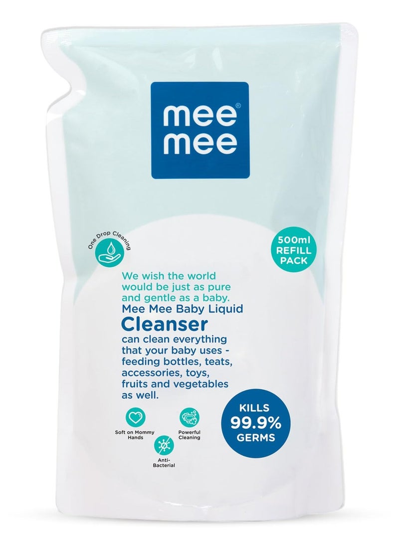 Mee Mee Anti Bacterial Baby Liquid Cleanser Kills 99.9% Germs Feeding Bottle Cleaner Liquid Bowls Toys Food Accessories 500 ml Refill Pack