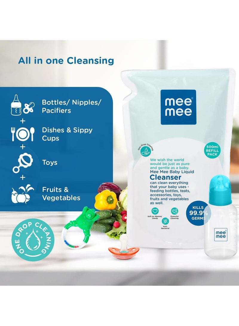 Mee Mee Anti Bacterial Baby Liquid Cleanser Kills 99.9% Germs Feeding Bottle Cleaner Liquid Bowls Toys Food Accessories 500 ml Refill Pack