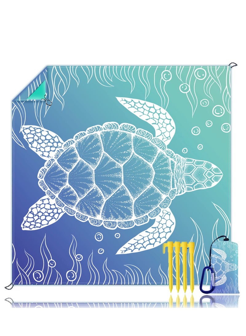 Beach Blanket, Portable Waterproof Sandproof Picnic Mat, Suitable for Beach Yoga, Outdoor Music Festival, Travel Camping Gifts with 4 Stakes & 4 Corner Pocket, Sea Turtle Design, 82
