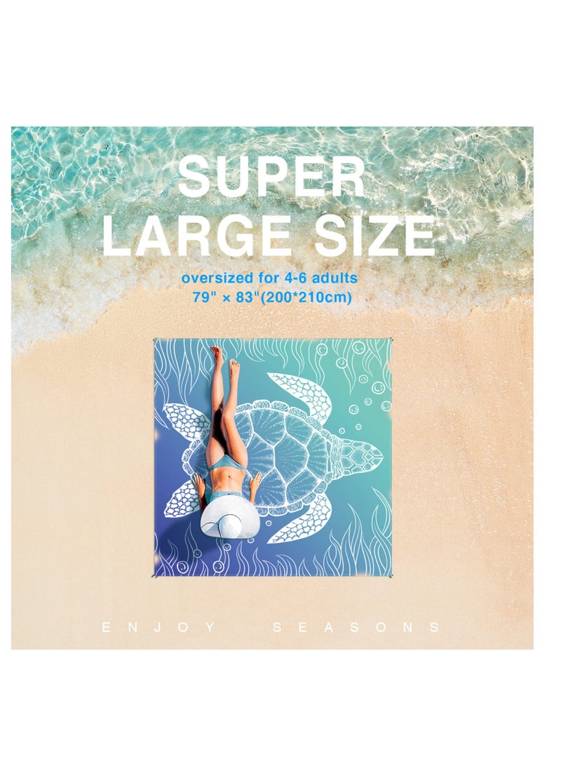 Beach Blanket, Portable Waterproof Sandproof Picnic Mat, Suitable for Beach Yoga, Outdoor Music Festival, Travel Camping Gifts with 4 Stakes & 4 Corner Pocket, Sea Turtle Design, 82