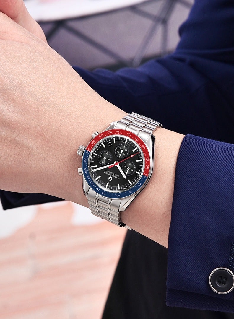 Men's Quartz Watch Imported VK63 Movement, Stainless Steel Strap, Chronograph, Sports Waterproof