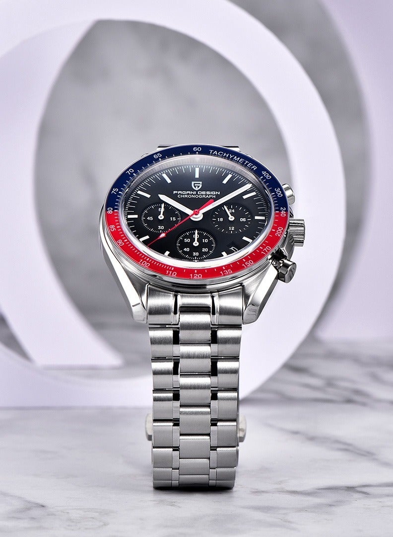 Men's Quartz Watch Imported VK63 Movement, Stainless Steel Strap, Chronograph, Sports Waterproof