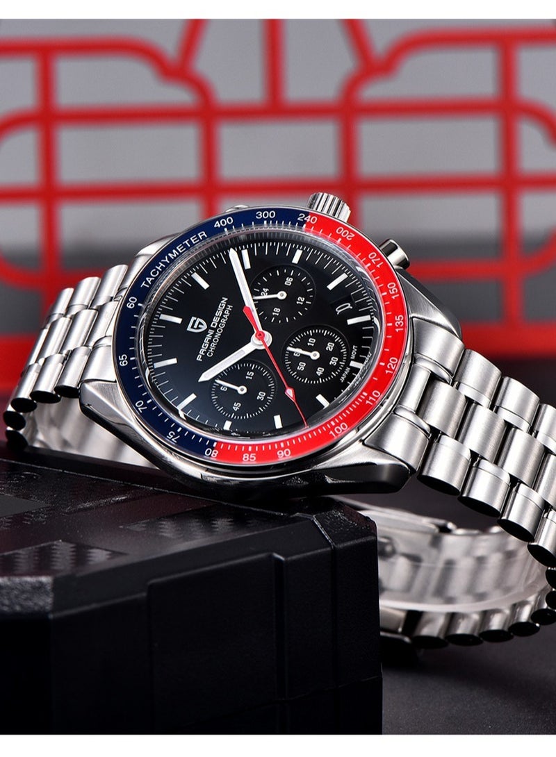 Men's Quartz Watch Imported VK63 Movement, Stainless Steel Strap, Chronograph, Sports Waterproof