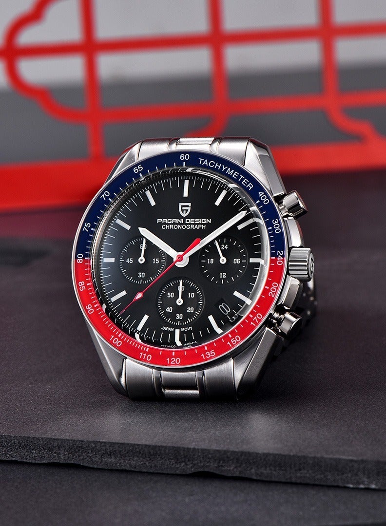 Men's Quartz Watch Imported VK63 Movement, Stainless Steel Strap, Chronograph, Sports Waterproof