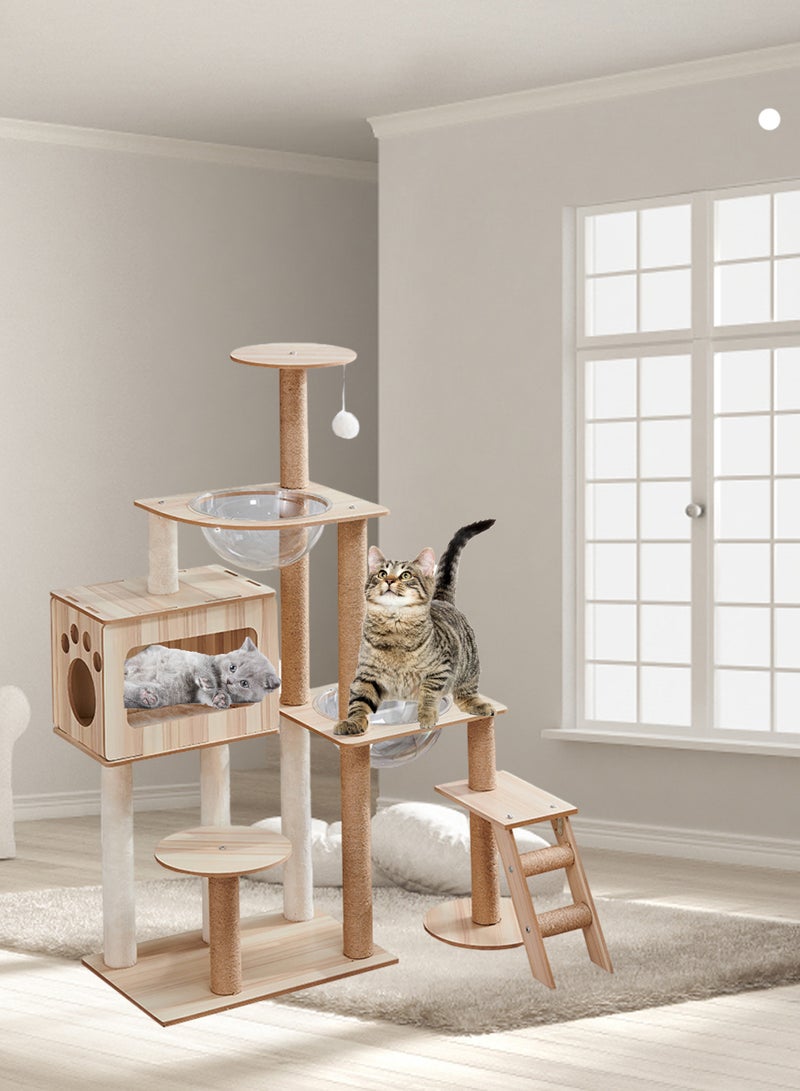 Wooden Pet Cat Climbing Frame Cat Tree Toy With Cat House Cat Jumping Platform Claw Sharpening Cat Scratching Post 60*103*135cm