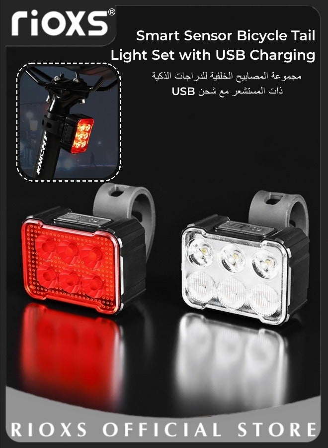Bicycle Tail Light Set,Ultra Rechargeable Bright Bike Light,USB Charging Bicycle Tail Light,Smart Sensor Riding Light For Night Road Cycling,Waterproof Headlight Taillight,Easy To Install
