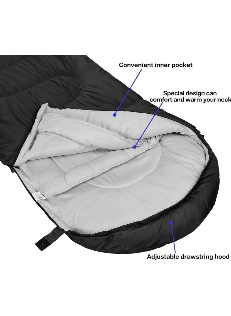 Sleeping Bags Camping with Compression Sack, Ultralight Backpacking Sleeping Bags with Zipper, Suitable for Warm & Cold Weather for Hiking, Traveling, Outdoor Adventure Black