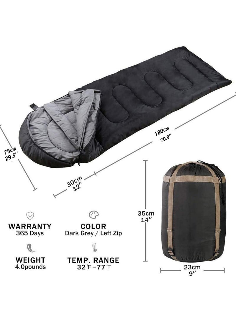 Sleeping Bags Camping with Compression Sack, Ultralight Backpacking Sleeping Bags with Zipper, Suitable for Warm & Cold Weather for Hiking, Traveling, Outdoor Adventure Black