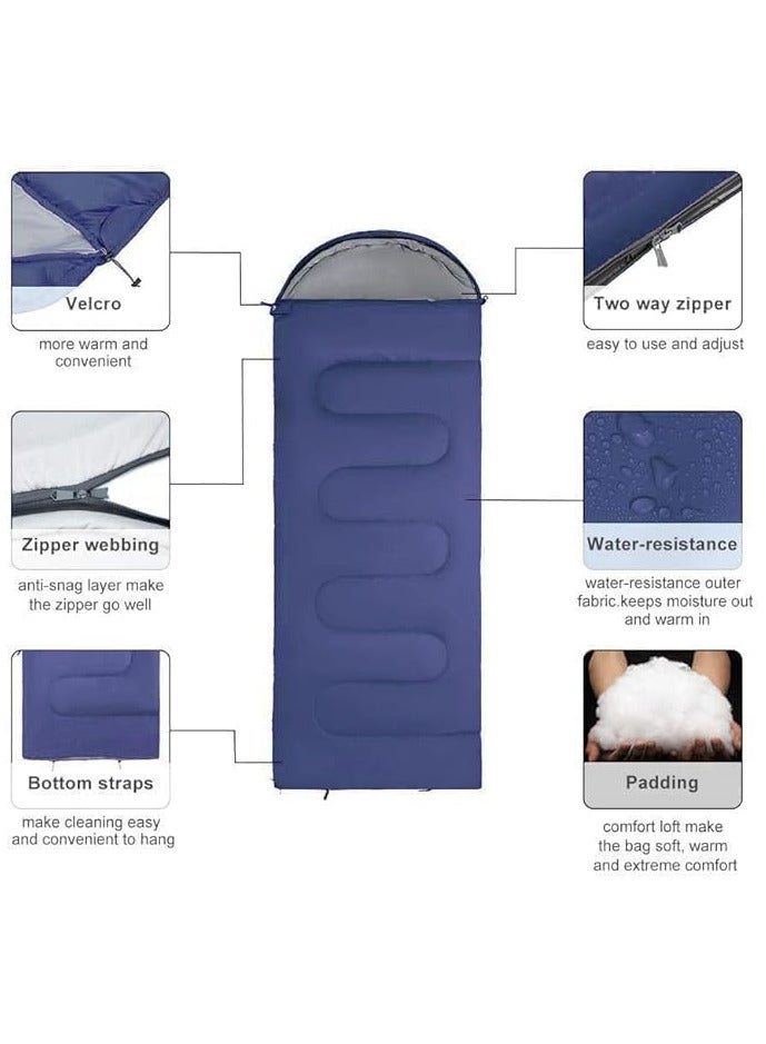 Sleeping Bags Camping with Compression Sack, Ultralight Backpacking Sleeping Bags with Zipper, Suitable for Warm & Cold Weather for Hiking, Traveling, Outdoor Adventure Blue