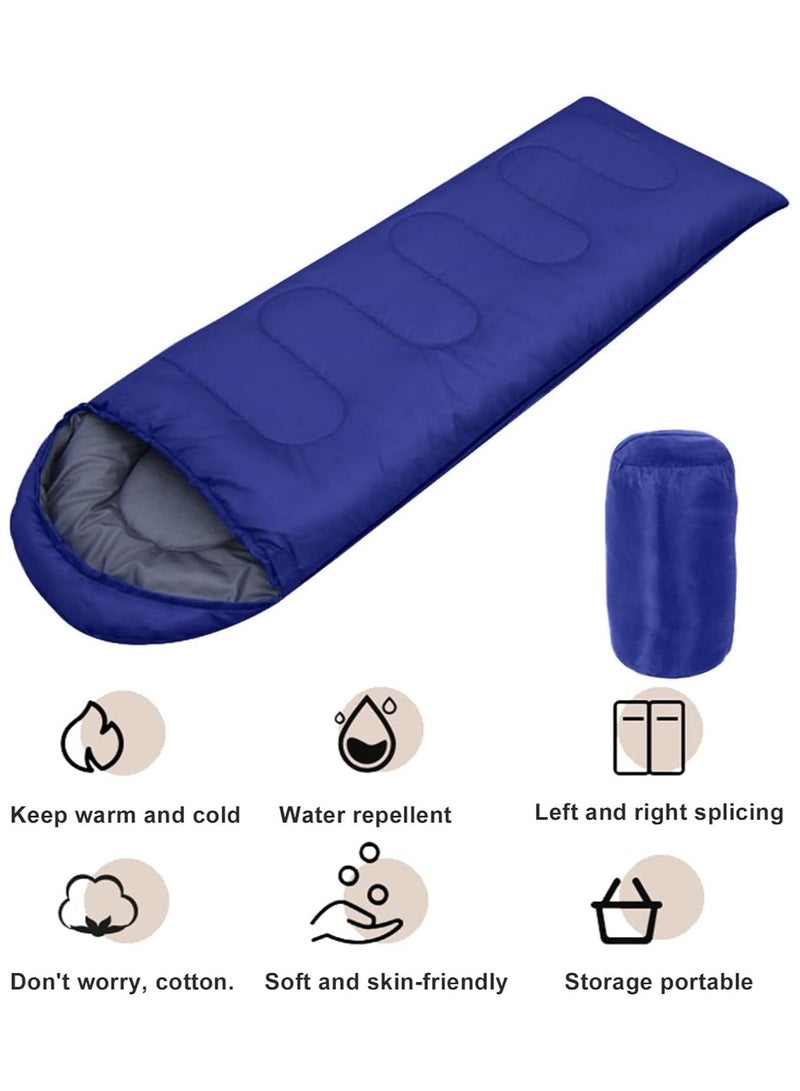 Sleeping Bags Camping with Compression Sack, Ultralight Backpacking Sleeping Bags with Zipper, Suitable for Warm & Cold Weather for Hiking, Traveling, Outdoor Adventure Blue