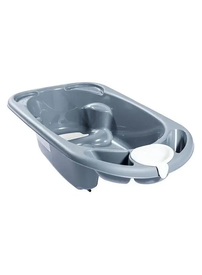 Baby Bagno Bath Tub - Gray, Bathtime For Baby, Soap And Sponge Trays, Shower Accessory, Support Feet, Plug To Drain The Water, From 0 To 12 Months, Made In Italy