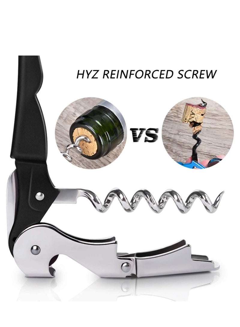 2 Pack Waiter Corkscrew Heavy Duty Chrome Waiter Corkscrew Drink Opener with Foil Cutter for Bartenders and Waiter Black Bottle Opener