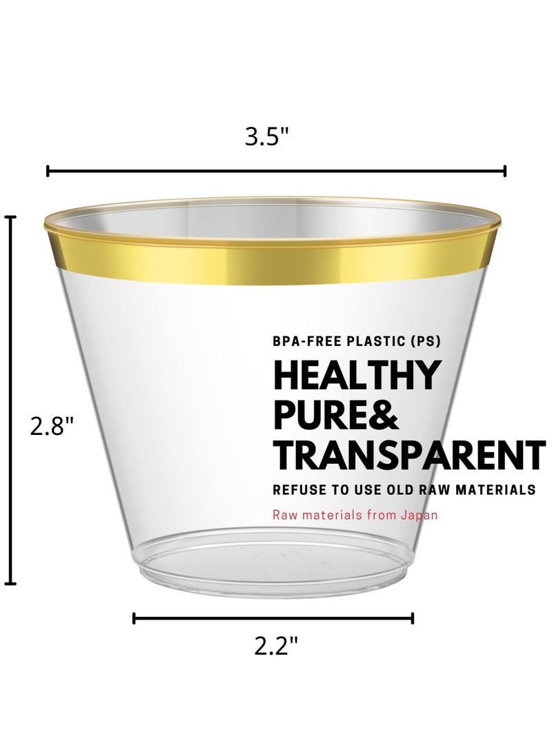 Elegant Gold Rimmed Plastic Cups 9oz Clear Plastic Cups With RiM Gold Disposable Cups For Wedding Cocktail Cups Plastic Clear Plastic Cups For Party Wedding Cups Party Cups Gold Cups 100pcs