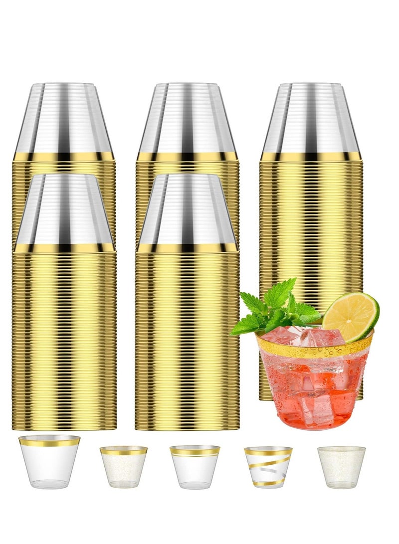 Elegant Gold Rimmed Plastic Cups 9oz Clear Plastic Cups With RiM Gold Disposable Cups For Wedding Cocktail Cups Plastic Clear Plastic Cups For Party Wedding Cups Party Cups Gold Cups 100pcs