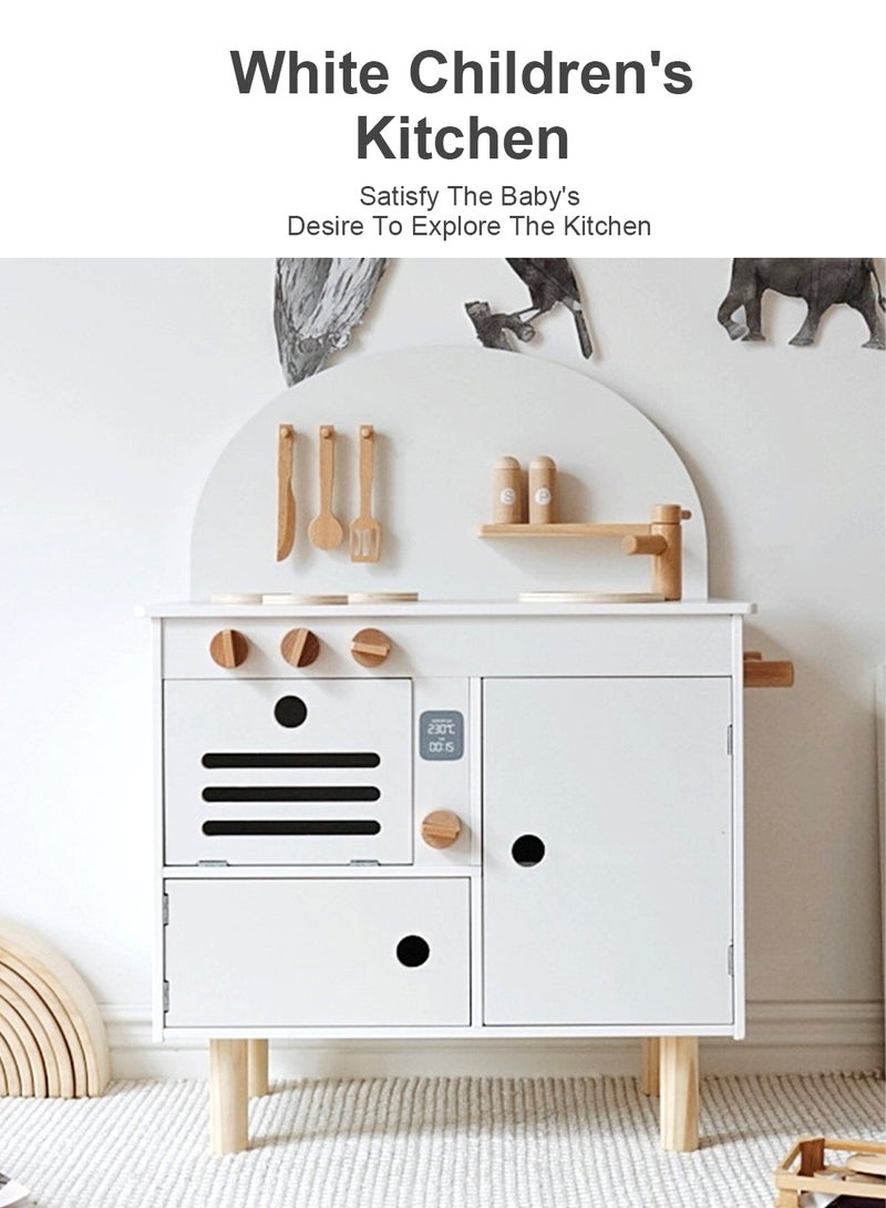 Wooden Play Kitchen for Kids, Kids Play Kitchen Playset Chef Pretend Play Set for Toddlers, Toys Kitchen with 7 Pcs wood Toy Kitchen Accessorie