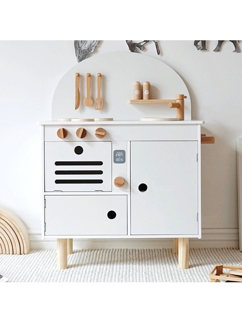 Wooden Play Kitchen for Kids, Kids Play Kitchen Playset Chef Pretend Play Set for Toddlers, Toys Kitchen with 7 Pcs wood Toy Kitchen Accessorie