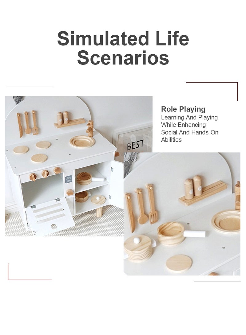 Wooden Play Kitchen for Kids, Kids Play Kitchen Playset Chef Pretend Play Set for Toddlers, Toys Kitchen with 7 Pcs wood Toy Kitchen Accessorie