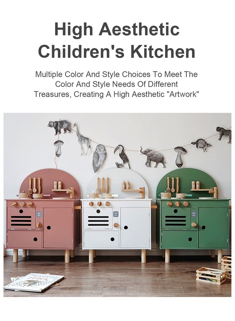 Wooden Play Kitchen for Kids, Kids Play Kitchen Playset Chef Pretend Play Set for Toddlers, Toys Kitchen with 7 Pcs wood Toy Kitchen Accessorie