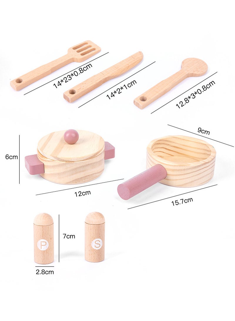 Wooden Play Kitchen for Kids, Kids Play Kitchen Playset Chef Pretend Play Set for Toddlers, Toys Kitchen with 7 Pcs wood Toy Kitchen Accessorie