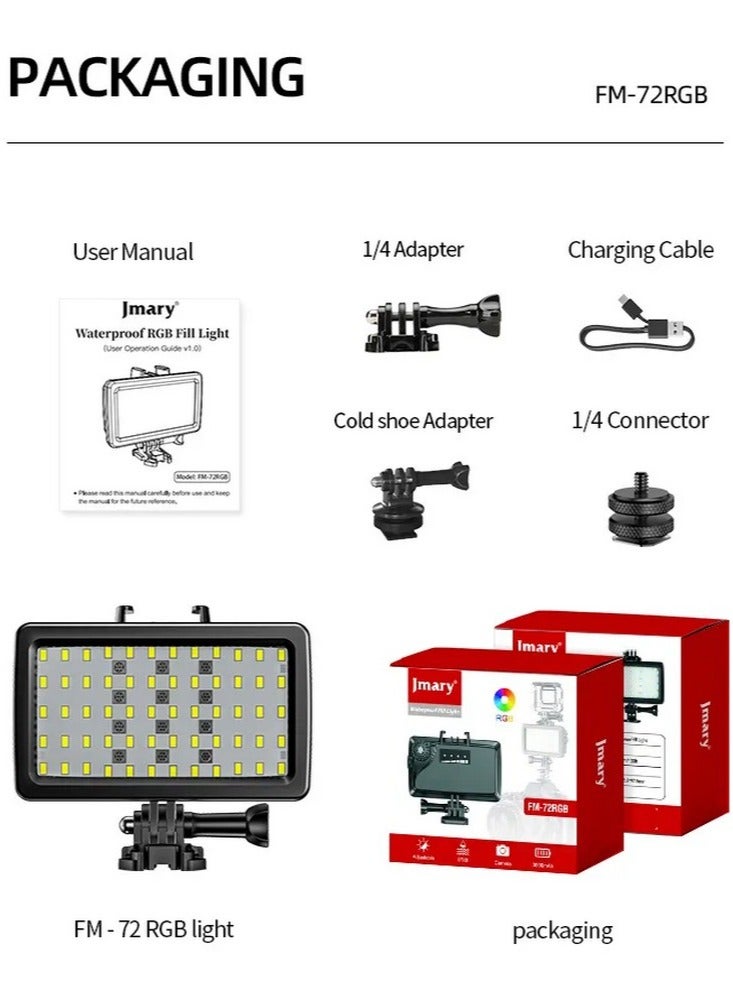 Jmary FM-72 IPX8 Waterproof RGB Video Fill Light with 3000 mAh Built-In Lithium Battery